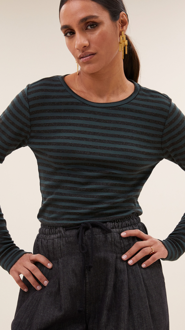 Basic ls melange stirpe top  475-Dried basil