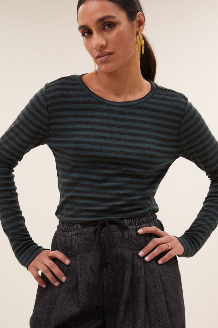 Basic ls melange stirpe top  475-Dried basil