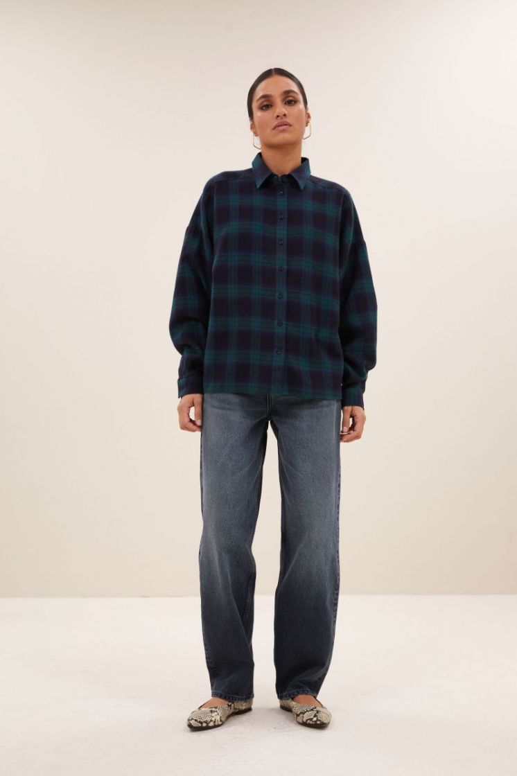 Jada check blouse 499-Bottle Gree
