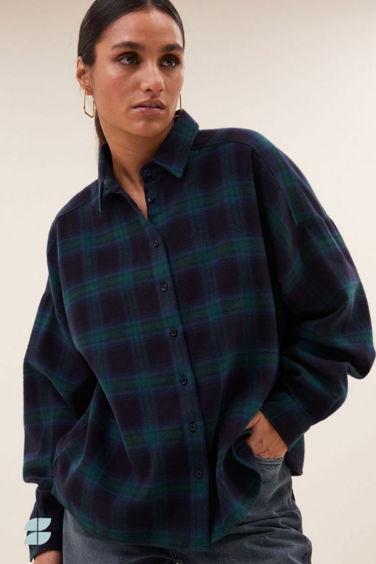 Jada check blouse 499-Bottle Gree