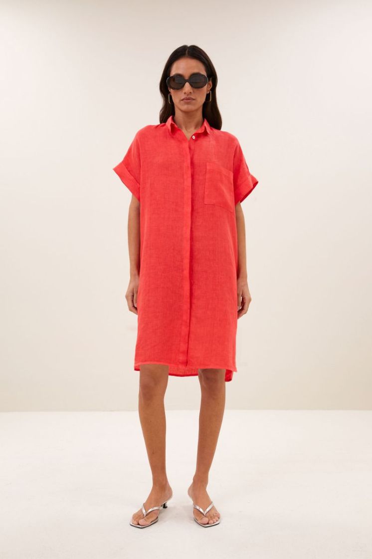 Hella Linen Dress 332-Lipstick