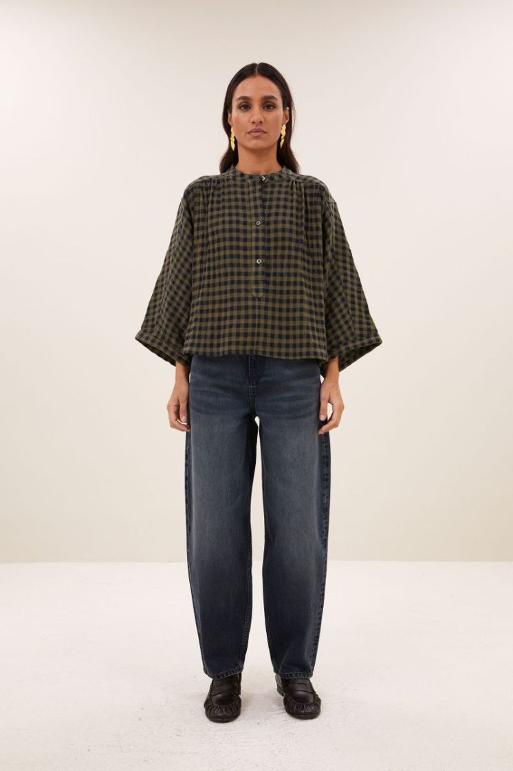 Jess Blouse 1411-Olive Chec
