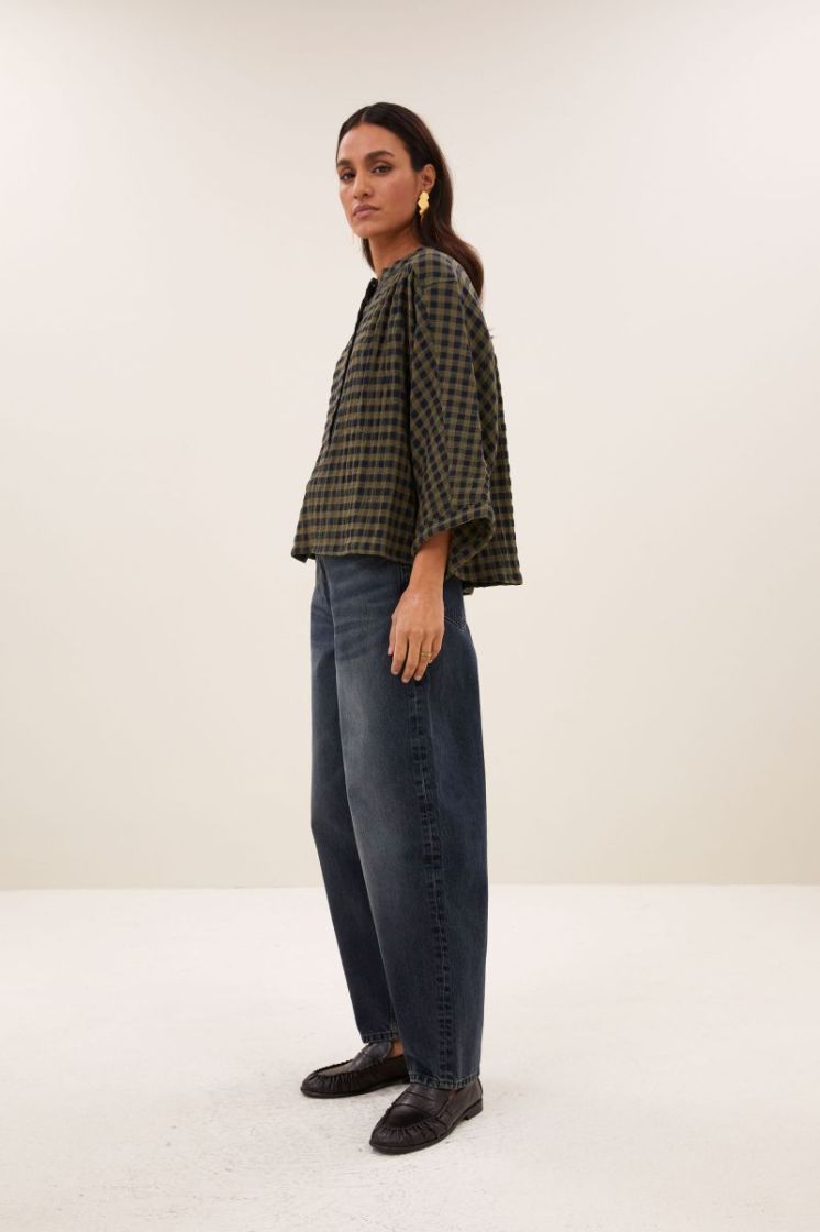 Jess Blouse 1411-Olive Chec