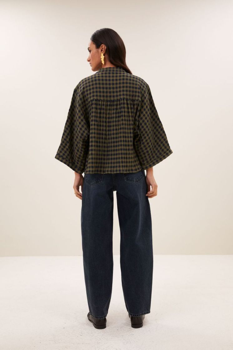 Jess Blouse 1411-Olive Chec