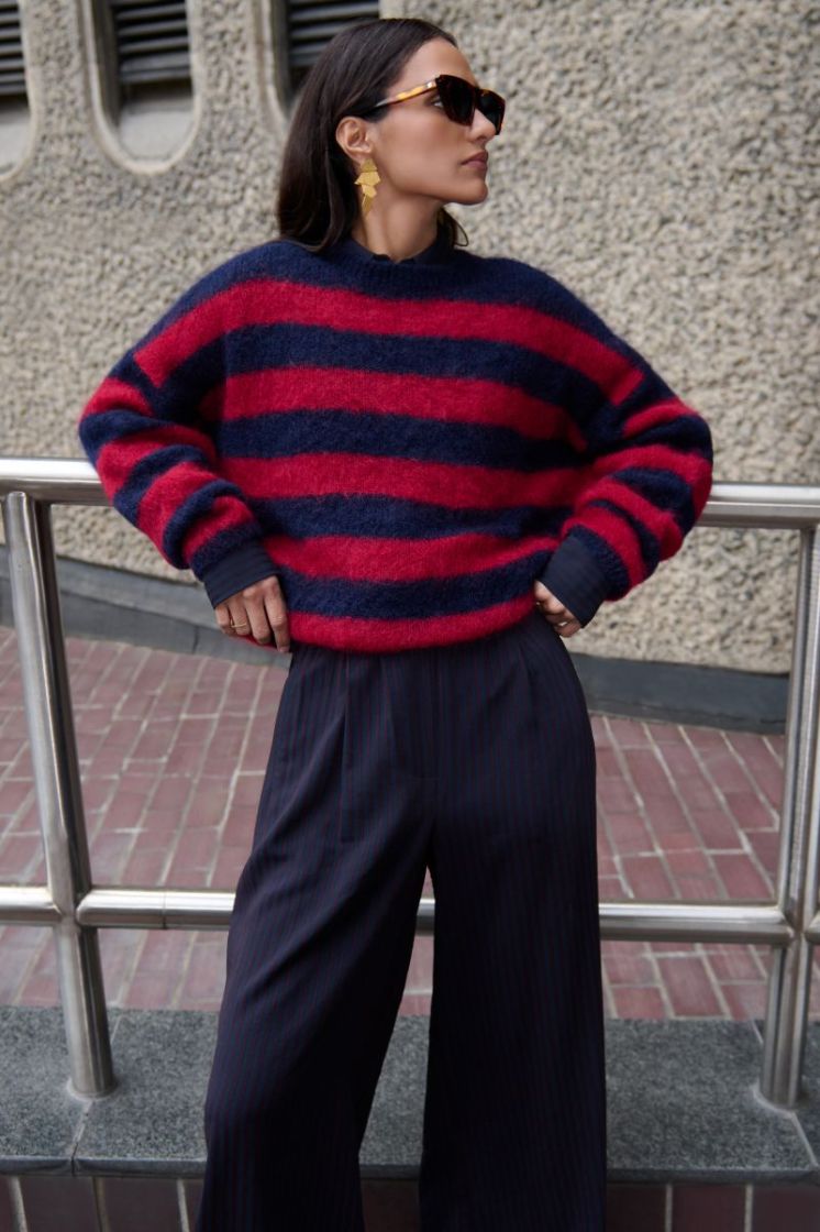 Gigi Stripe Pullover 1327-Wine Strip