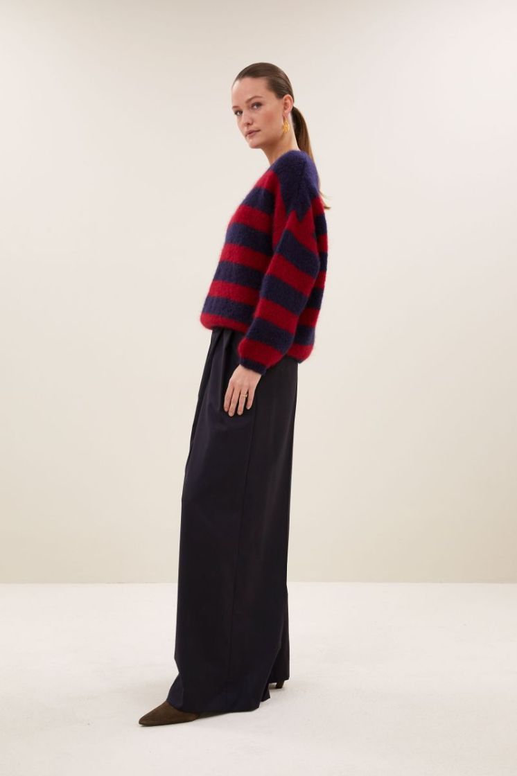Gigi Stripe Pullover 1327-Wine Strip