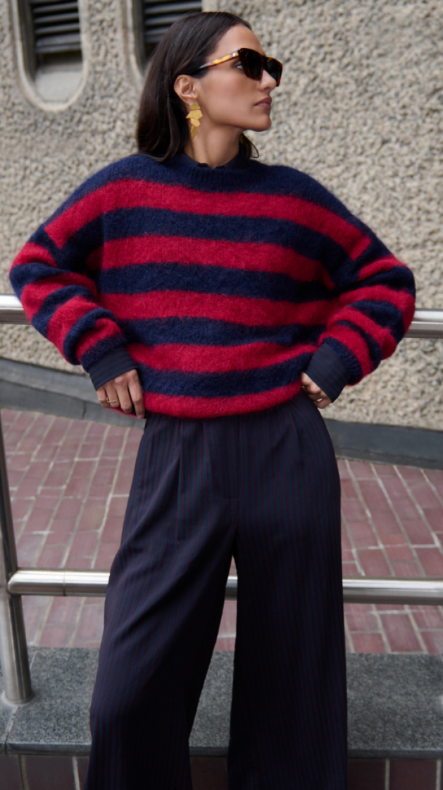 Gigi Stripe Pullover 1327-Wine Strip