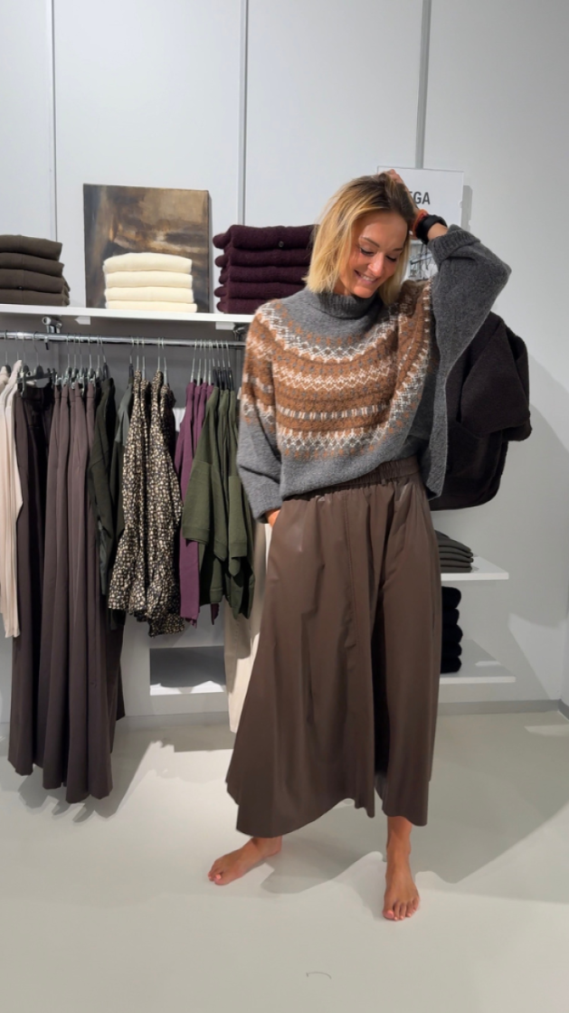 Leather-Like Skirt 258-Warm Brown
