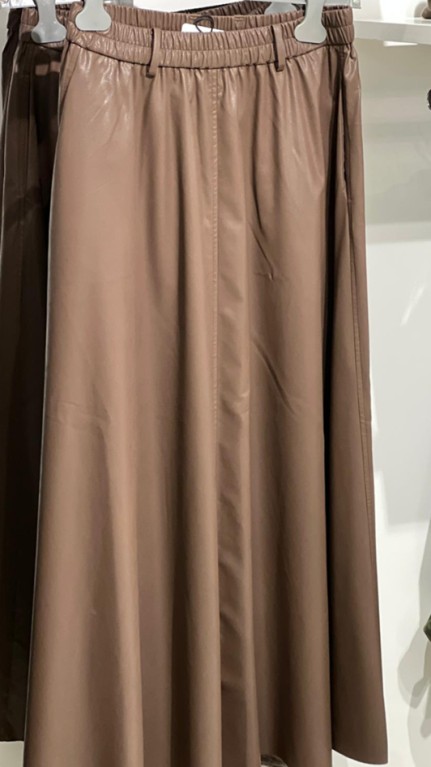 Leather-Like Skirt 258-Warm Brown